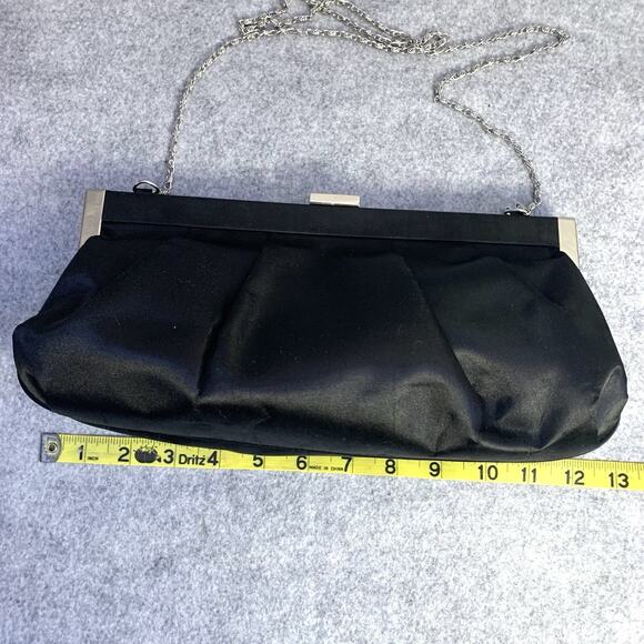 VTG Worthington Black Satin Clutch Purse Silver Chain Shoulder Bag 12”x6” - Picture 8 of 11